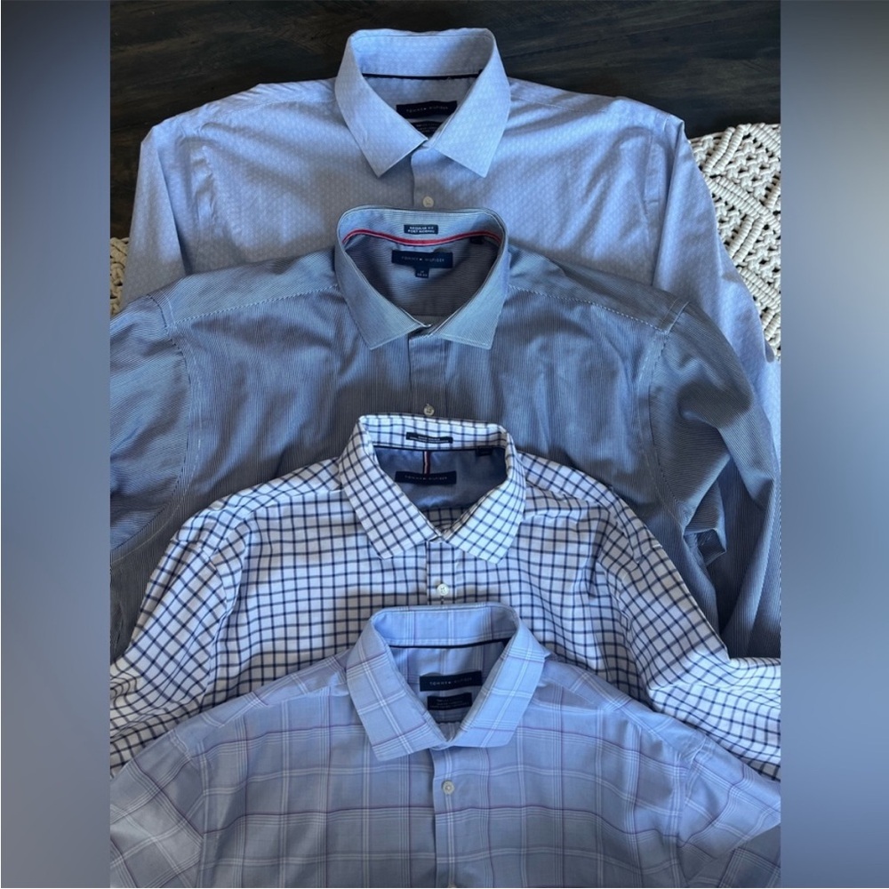 6 Tommy Hilfiger Men's Blue Tone Shirt Set Size L Excellent